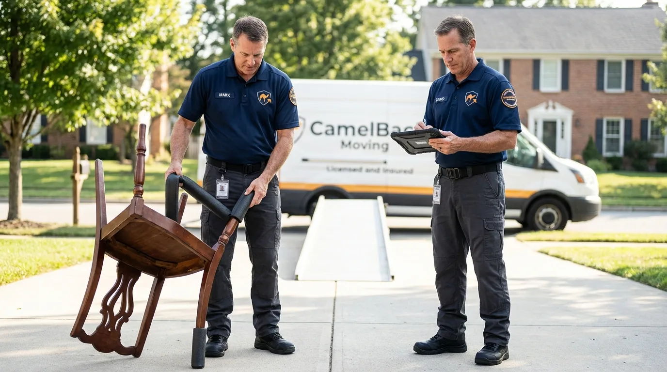 Movers inspecting furniture for damage prevention before loading in Butler, PA